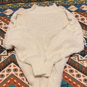 SHEIN Cream Knit Crew Neck Large Long Sweater Thin